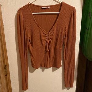 Rust Ribbed Long Sleeve Top